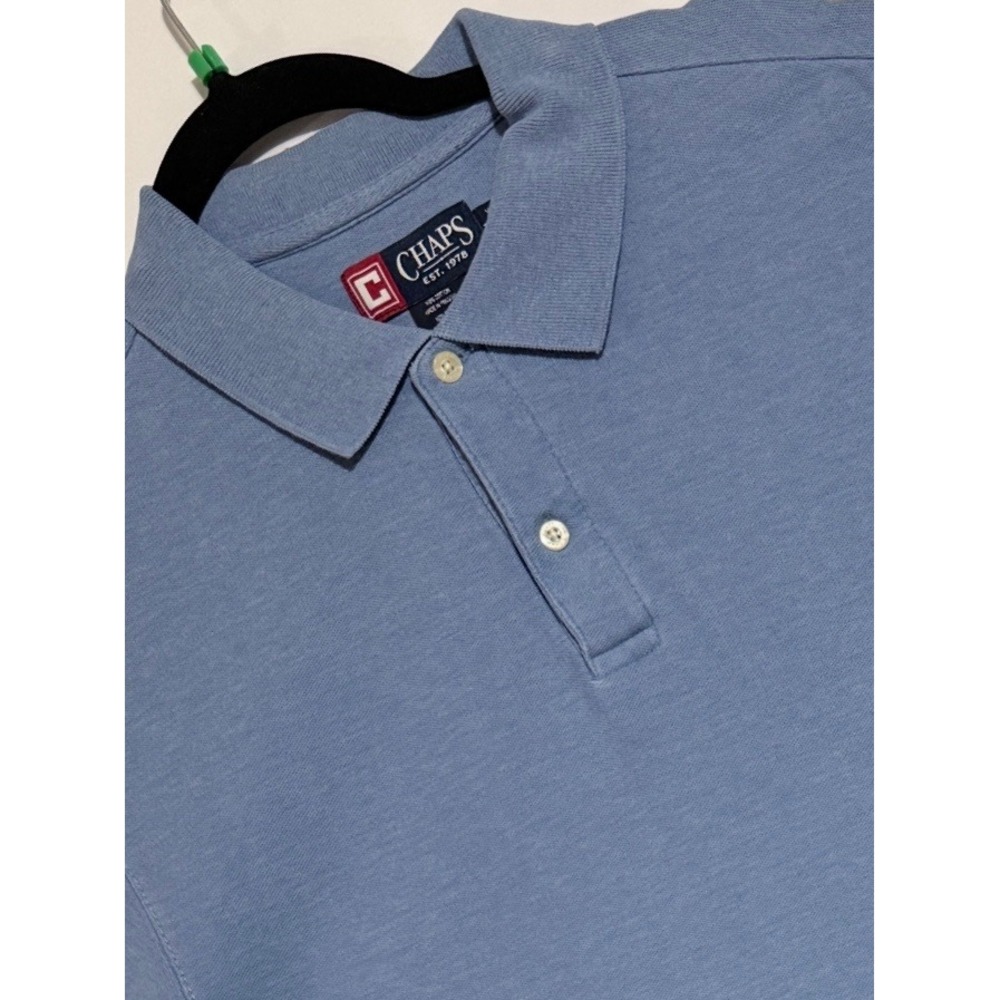 Chaps Mens XXL Blue Short Sleeve Cotton Pique Polo Shirt Embroidered Crest Logo